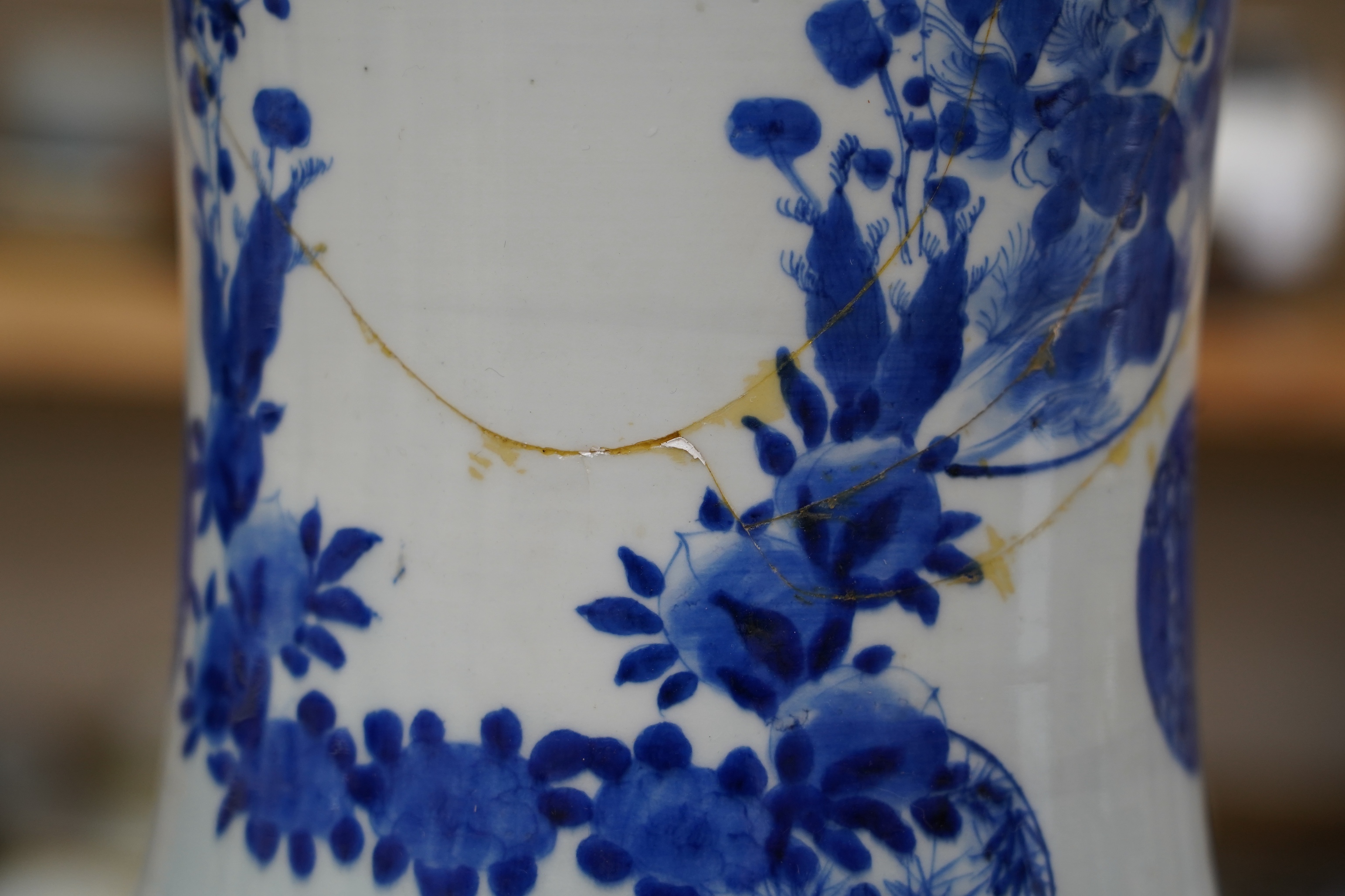 A massive late 19th century Japanese Arita blue and white vase, 79cm (damaged)